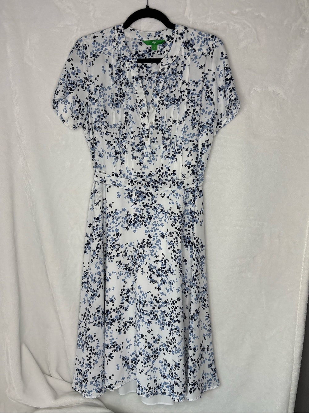 Dip White Dress with Blue Floral Print and Tie Waist 6